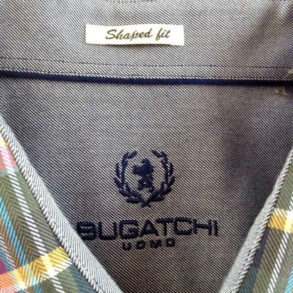 Bugatchi Uomo Shirt Men's Extra Large Plaid Blue Pink Yellow Green Date Night - Picture 4 of 4